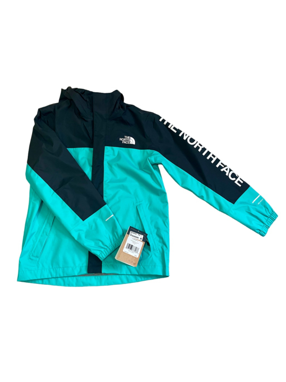 The North Face Antora Rain Jacket Boys L 12 Geyser Aqua Black DryVent NWT